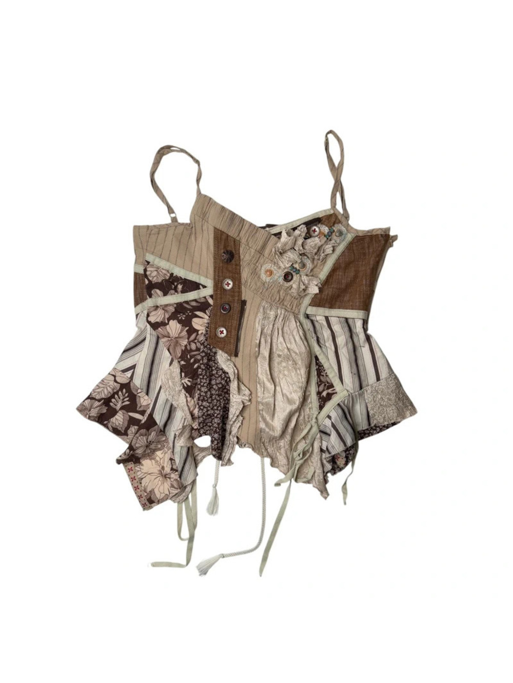 Lissa Paris Y2K Fairycore Patchwork Corset Top Deconstructed Tie-Strap Cami
